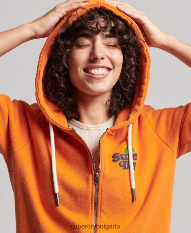 Superdry облекло N00H2288 оранжево Жени ретро дъгова качулка с цип