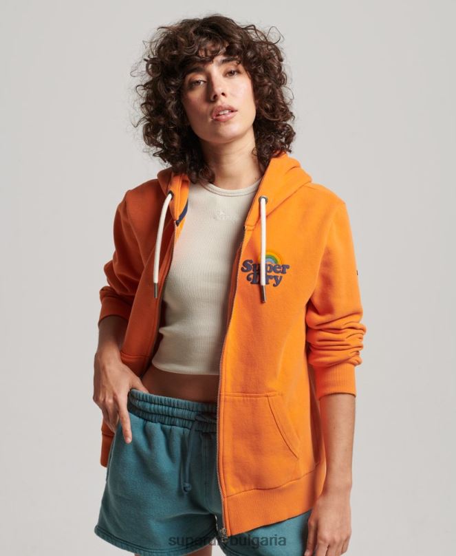 Superdry облекло N00H2288 оранжево Жени ретро дъгова качулка с цип