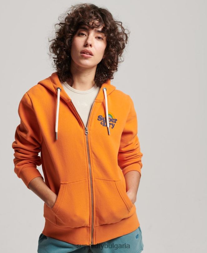 Superdry облекло N00H2288 оранжево Жени ретро дъгова качулка с цип