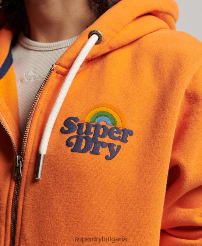 Superdry облекло N00H2288 оранжево Жени ретро дъгова качулка с цип
