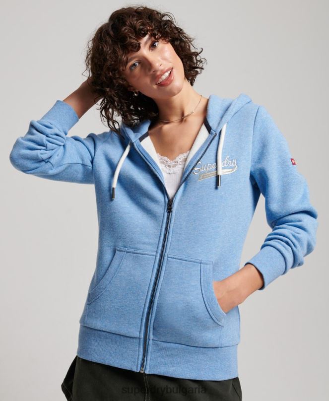 Superdry облекло N00H2289 син Жени реколта колегиална качулка с цип