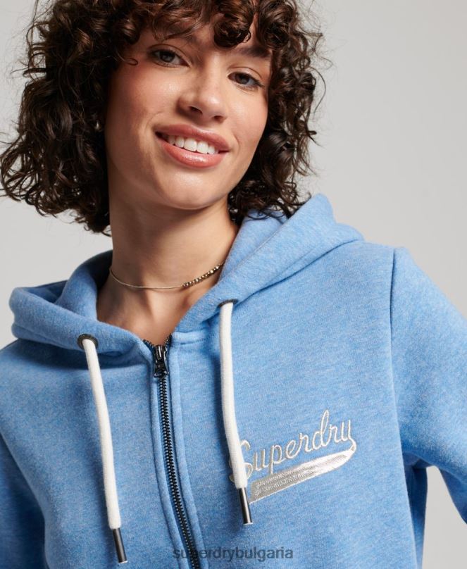 Superdry облекло N00H2289 син Жени реколта колегиална качулка с цип