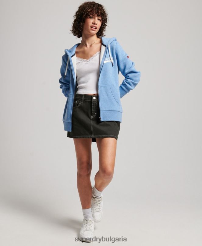 Superdry облекло N00H2289 син Жени реколта колегиална качулка с цип