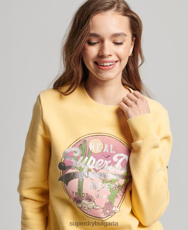 Superdry облекло N00H2290 злато Жени ретро суитшърт с лого на екипажа