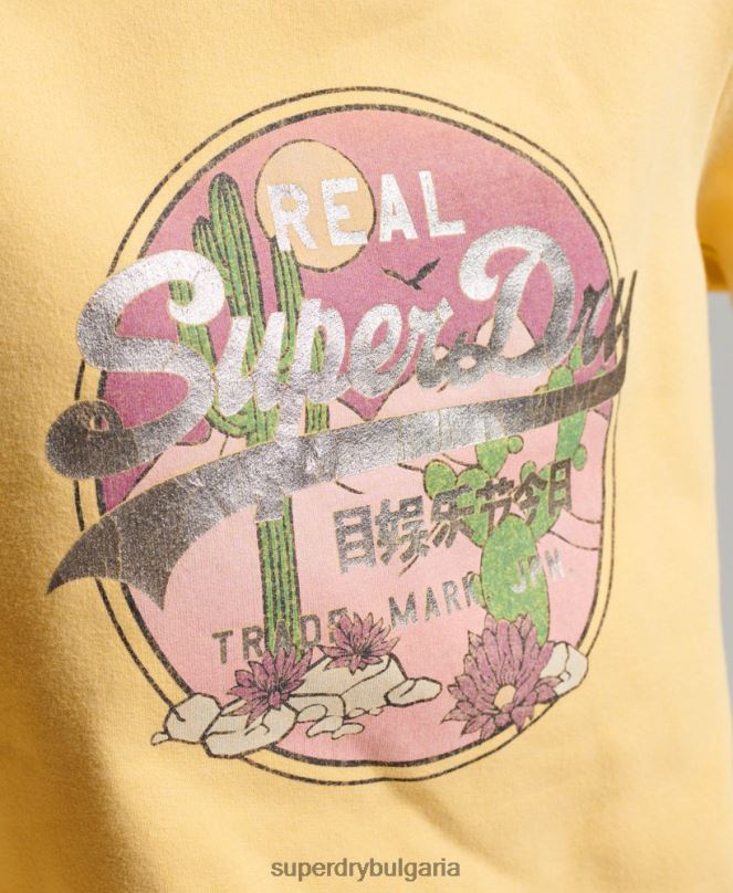 Superdry облекло N00H2290 злато Жени ретро суитшърт с лого на екипажа
