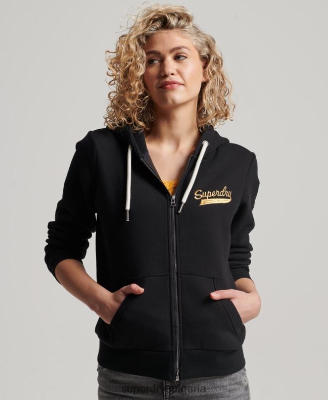 Superdry облекло N00H2293 черен Жени реколта колегиална качулка с цип