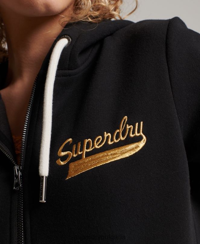 Superdry облекло N00H2293 черен Жени реколта колегиална качулка с цип