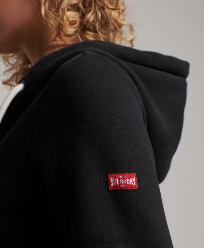 Superdry облекло N00H2293 черен Жени реколта колегиална качулка с цип
