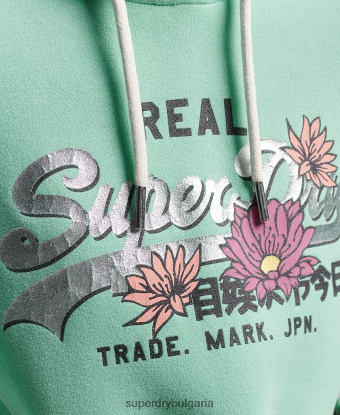 Superdry облекло N00H2294 зелено Жени винтидж качулка с лого