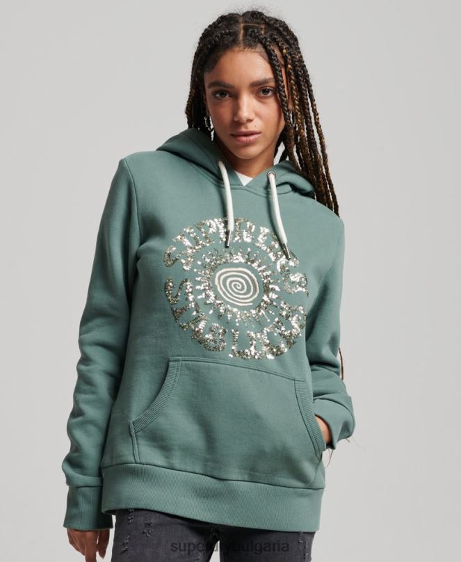 Superdry облекло N00H2298 зелено Жени украсена качулка