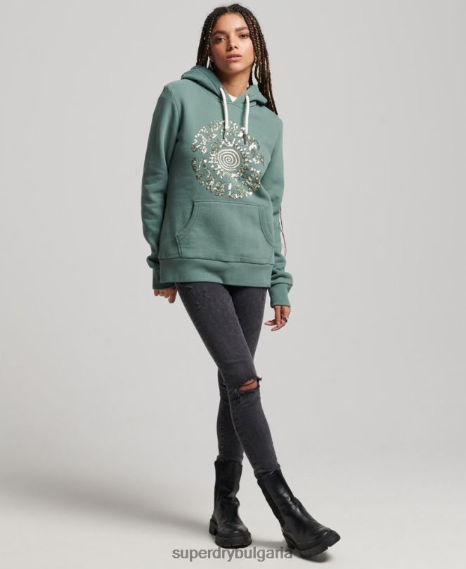 Superdry облекло N00H2298 зелено Жени украсена качулка