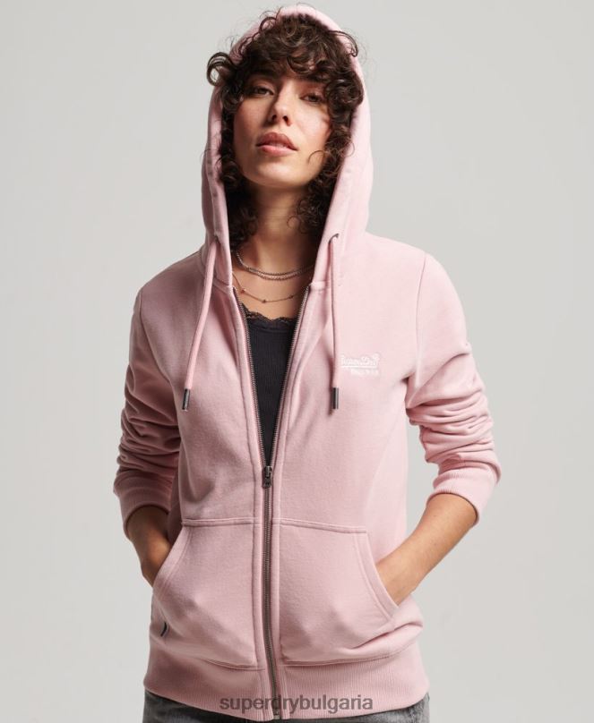 Superdry облекло N00H2300 розово Жени ретро суичър с цип с бродирано лого