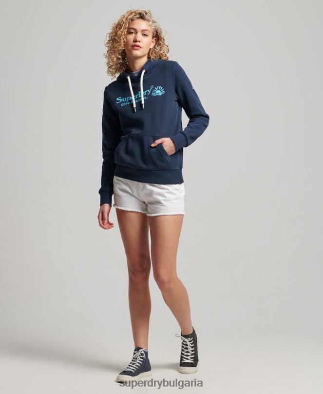 Superdry облекло N00H2301 военноморски флот Жени ретро суичър с качулка
