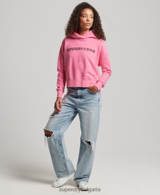 Superdry облекло N00H2303 розово Жени core sport crop box hoodie