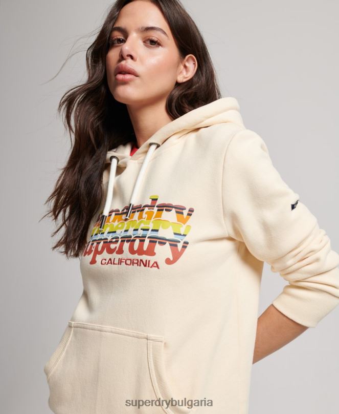Superdry облекло N00H2304 бяло Жени винтидж качулка с надписан пълнеж