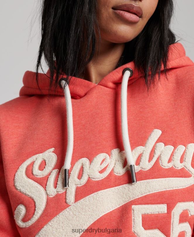Superdry облекло N00H2313 корал Жени ретро сценарий колегиален качулка