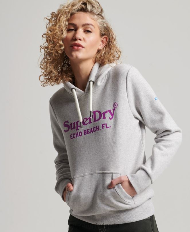 Superdry облекло N00H2314 светло сив Жени ретро суичър с качулка