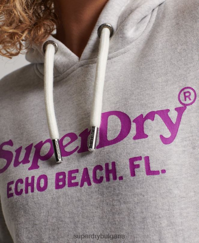 Superdry облекло N00H2314 светло сив Жени ретро суичър с качулка