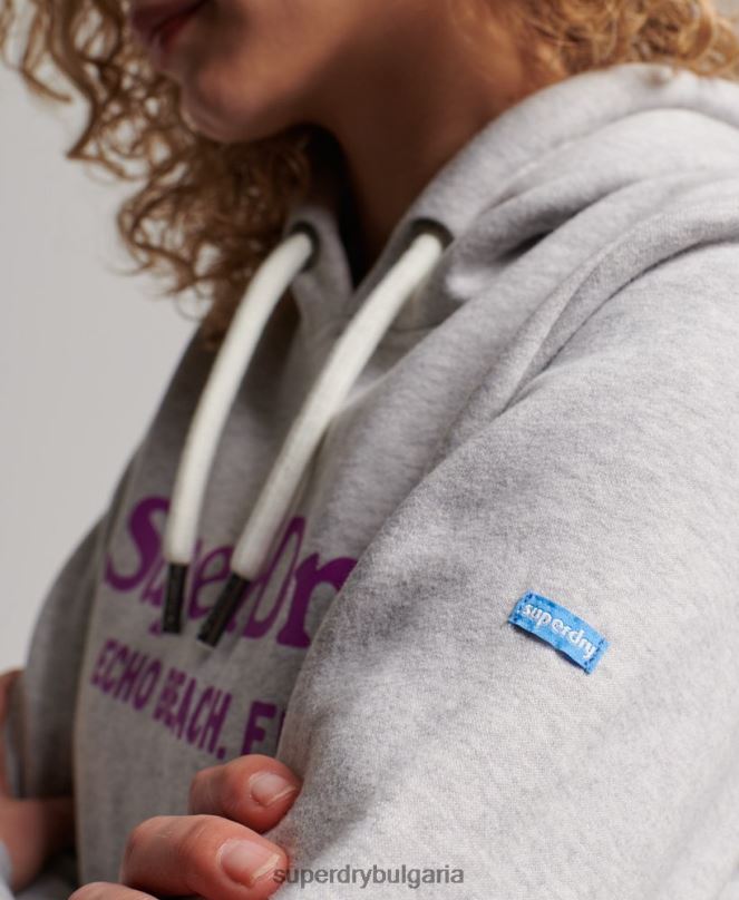Superdry облекло N00H2314 светло сив Жени ретро суичър с качулка