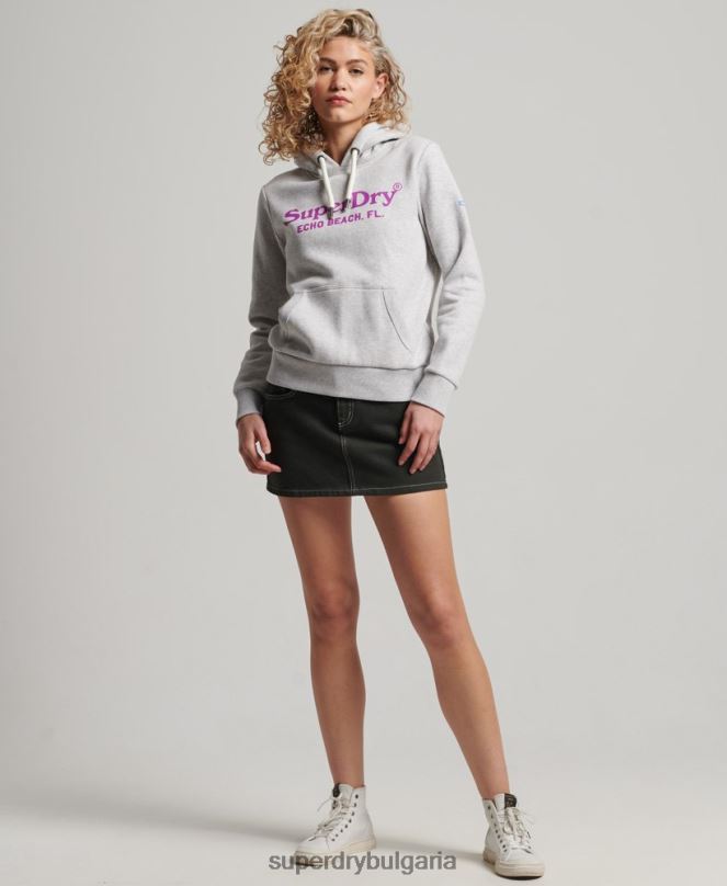 Superdry облекло N00H2314 светло сив Жени ретро суичър с качулка