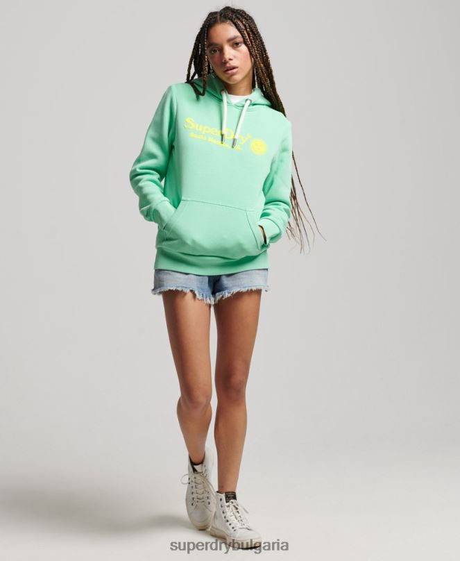 Superdry облекло N00H2315 зелено Жени ретро суичър с качулка