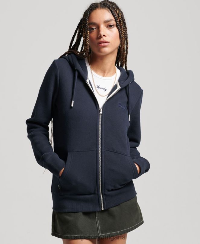 Superdry облекло N00H2316 военноморски флот Жени ретро суичър с цип с бродирано лого