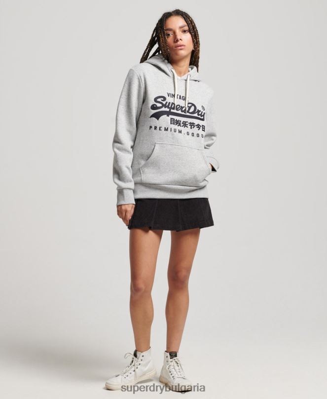 Superdry облекло N00H2317 сиво Жени университетски суичър с ретро лого