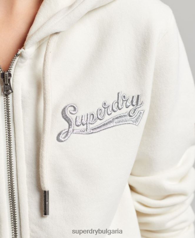 Superdry облекло N00H2319 бяло Жени реколта колегиална качулка с цип