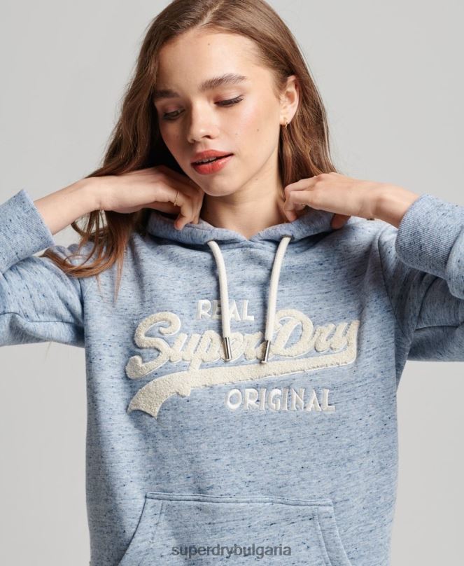 Superdry облекло N00H2320 светло синьо Жени университетски суичър с ретро лого