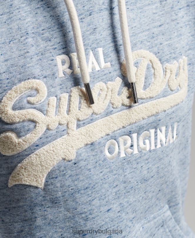 Superdry облекло N00H2320 светло синьо Жени университетски суичър с ретро лого