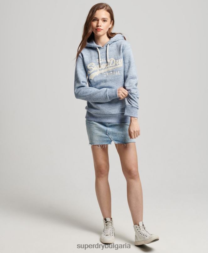Superdry облекло N00H2320 светло синьо Жени университетски суичър с ретро лого