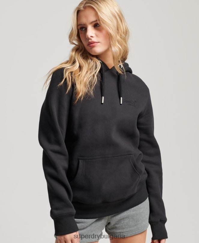 Superdry облекло N00H2321 черен Жени ретро суичър с бродирано лого