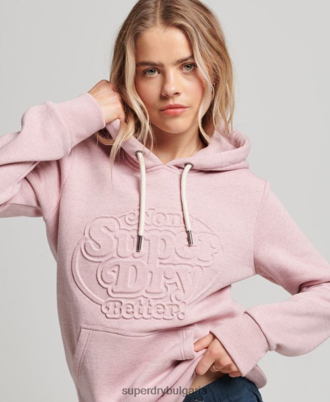 Superdry облекло N00H2323 розово Жени ретро релефна качулка от купър