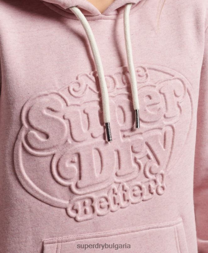 Superdry облекло N00H2323 розово Жени ретро релефна качулка от купър