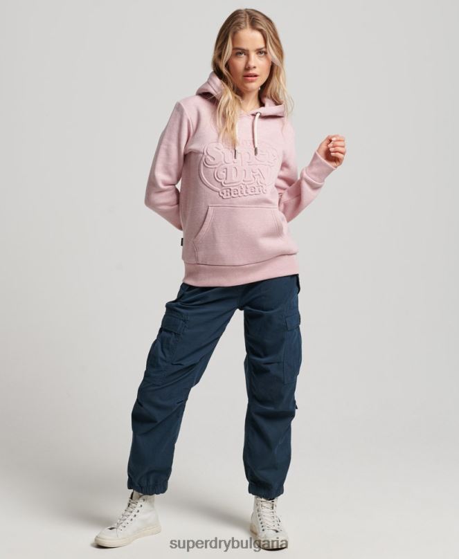 Superdry облекло N00H2323 розово Жени ретро релефна качулка от купър