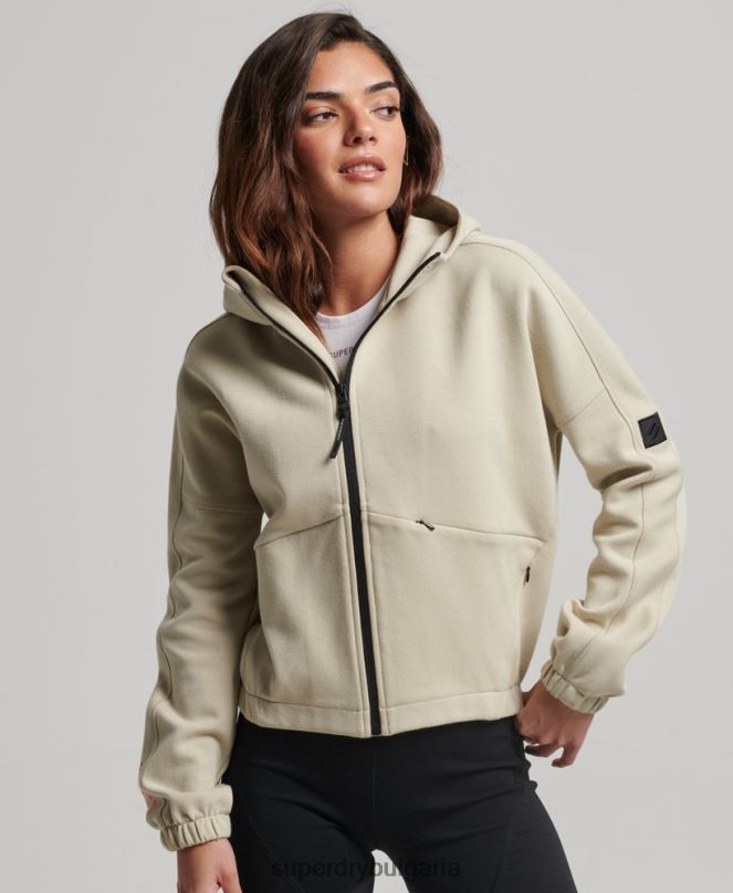 Superdry облекло N00H3267 бежово Жени суичър с цип код тек