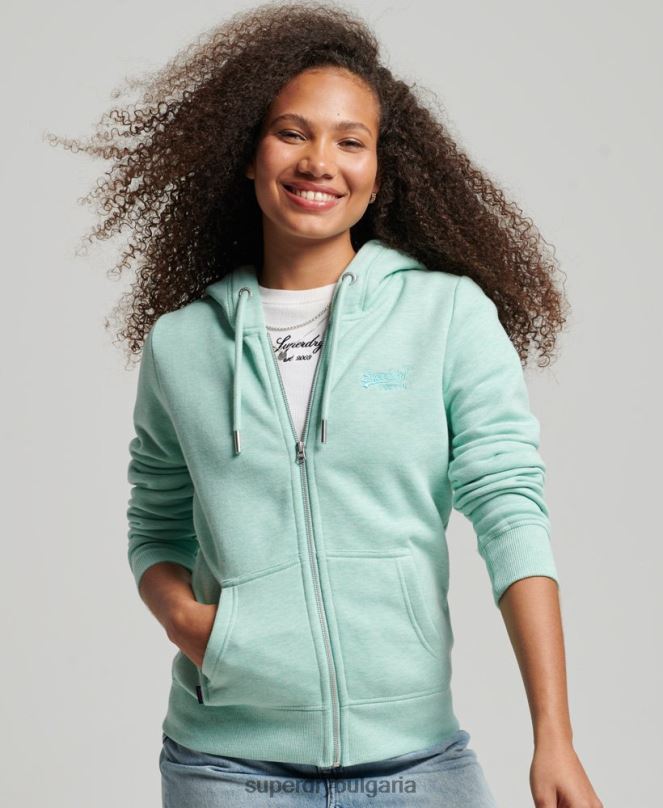 Superdry облекло N00H3268 зелено Жени ретро суичър с цип с бродирано лого