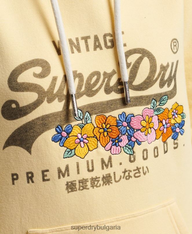 Superdry облекло N00H3271 жълто Жени ретро лого първокласни стоки с флорална качулка