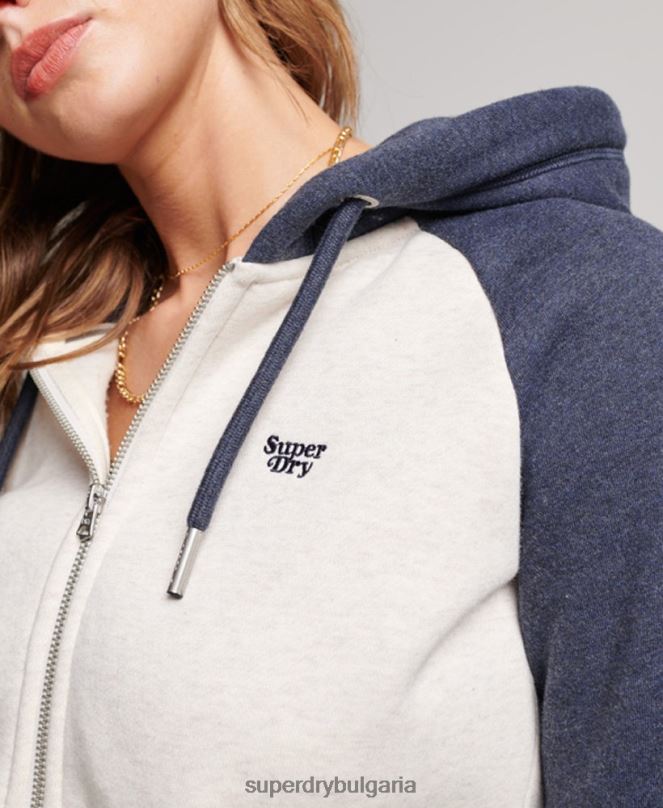 Superdry облекло N00H3272 военноморски флот Жени бейзболна качулка с ретро лого и цип