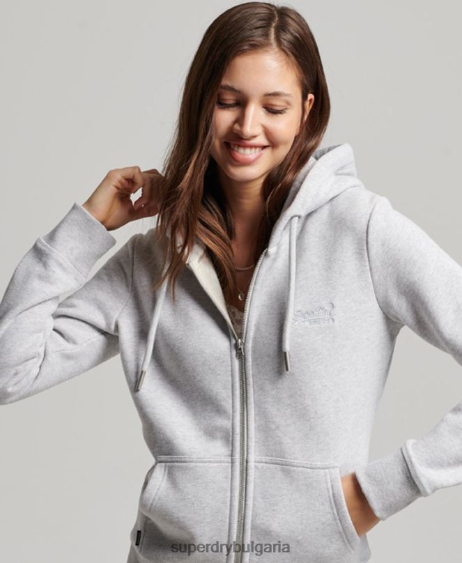 Superdry облекло N00H3274 светло сив Жени ретро суичър с цип с бродирано лого