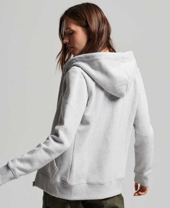 Superdry облекло N00H3274 светло сив Жени ретро суичър с цип с бродирано лого