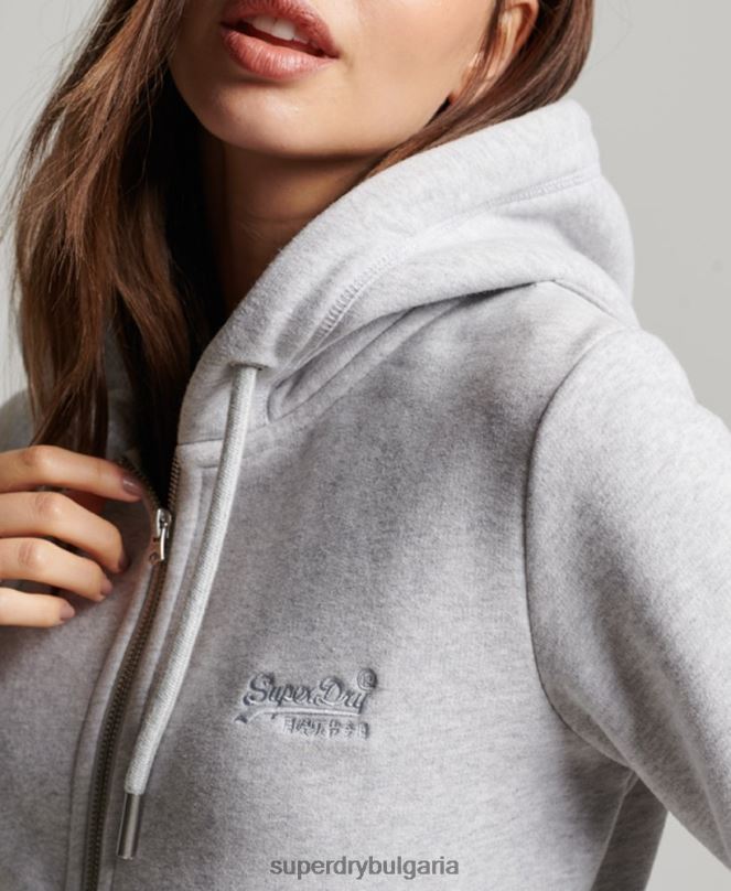Superdry облекло N00H3274 светло сив Жени ретро суичър с цип с бродирано лого