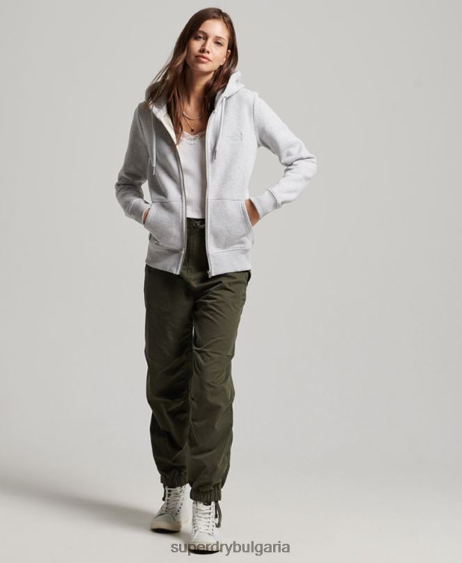Superdry облекло N00H3274 светло сив Жени ретро суичър с цип с бродирано лого