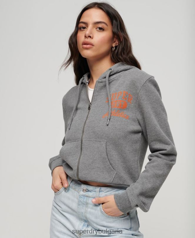 Superdry облекло N00H3275 тъмно сив Жени атлетичен кратък суичър с цип