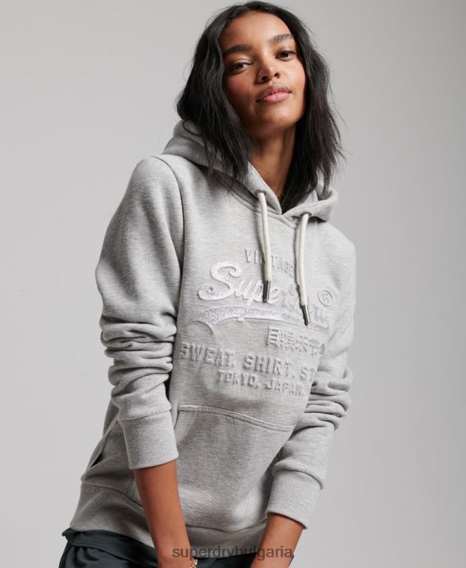 Superdry облекло N00H3278 сиво Жени суичър с релефно графично лого