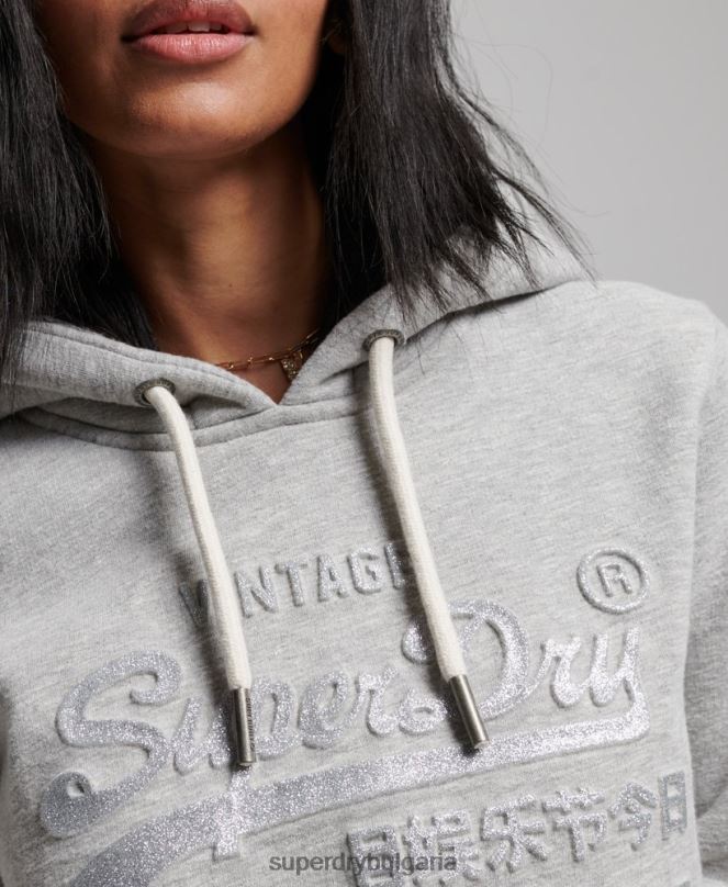 Superdry облекло N00H3278 сиво Жени суичър с релефно графично лого