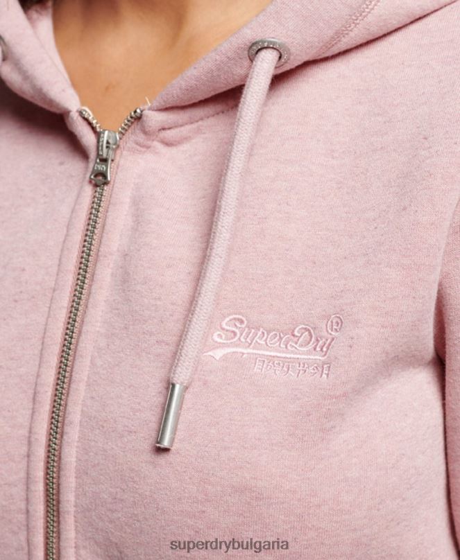 Superdry облекло N00H3279 розово Жени ретро суичър с цип с бродирано лого