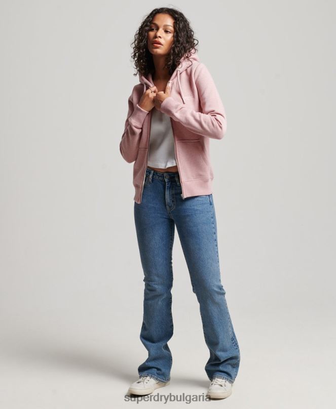 Superdry облекло N00H3279 розово Жени ретро суичър с цип с бродирано лого