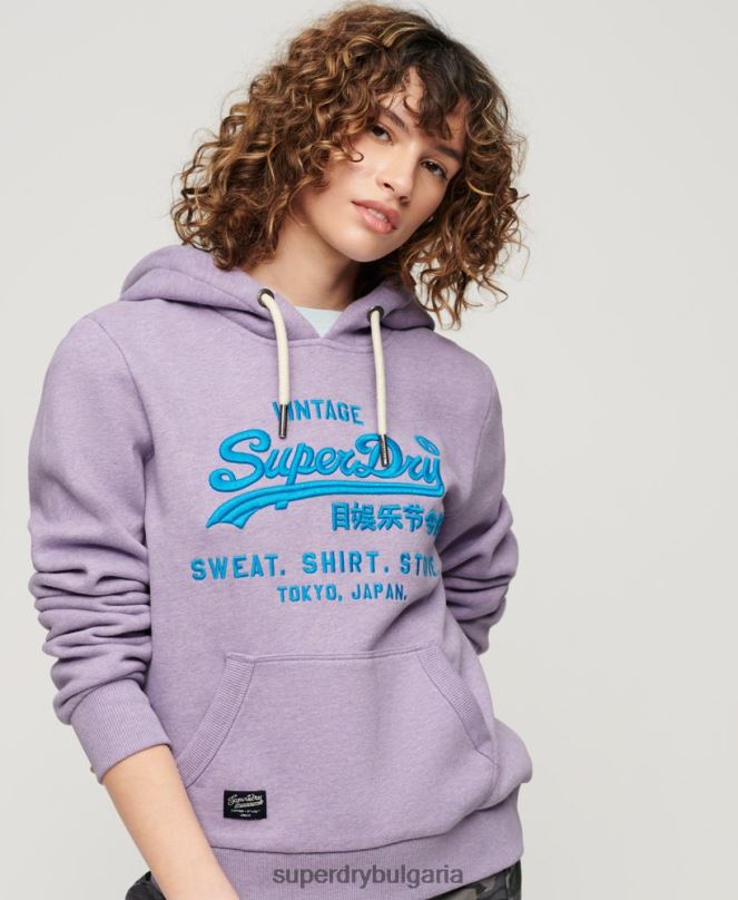 Superdry облекло N00H3282 лилаво Жени неонова ретро качулка с лого