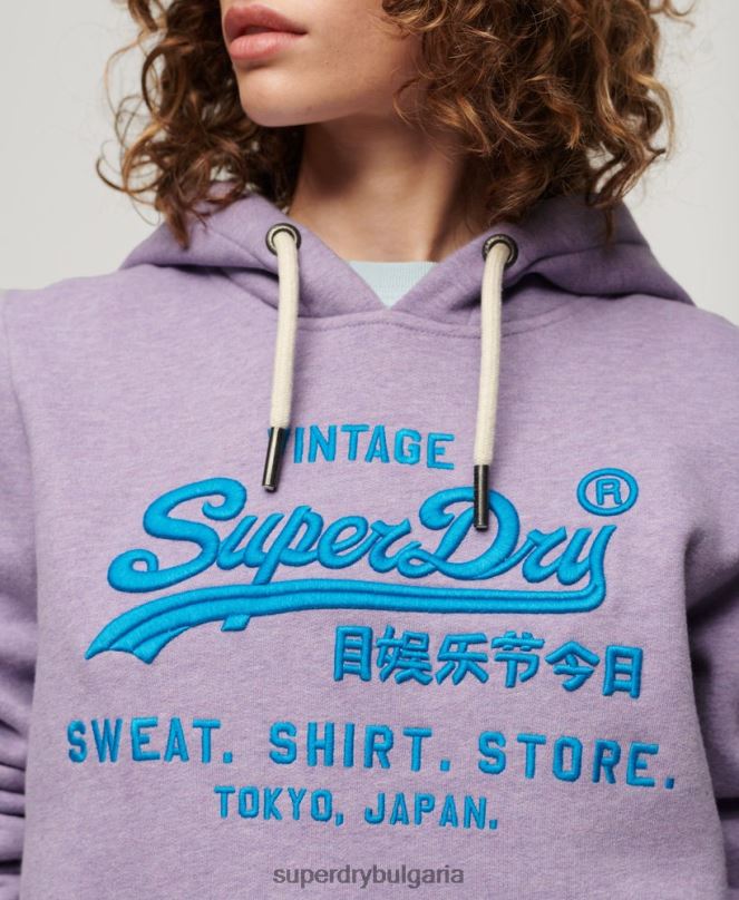 Superdry облекло N00H3282 лилаво Жени неонова ретро качулка с лого